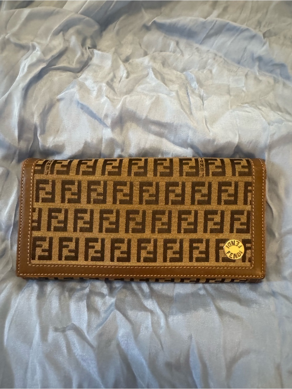 Fendi Zucca FF Canvas Continental Wallet Brown Leather Vintage Italy + Card
